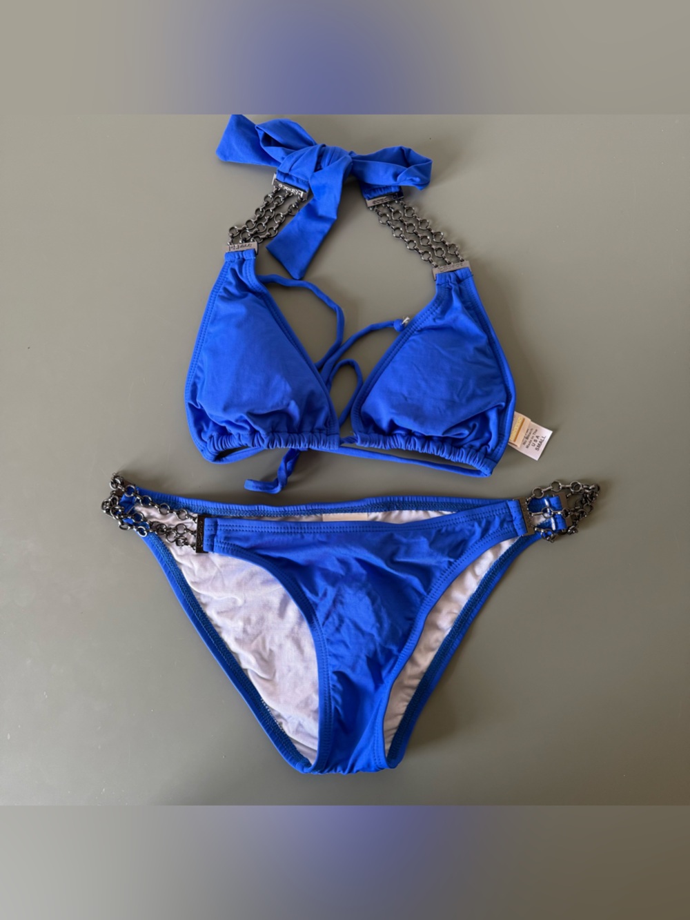 NWOT L space Royal blue and hematite color chain cheeky set size small